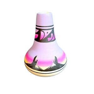 Navaho Native American Hataly Signed‎ Black & Pastel Colored Vase 5.5"X4.5"X4.5"